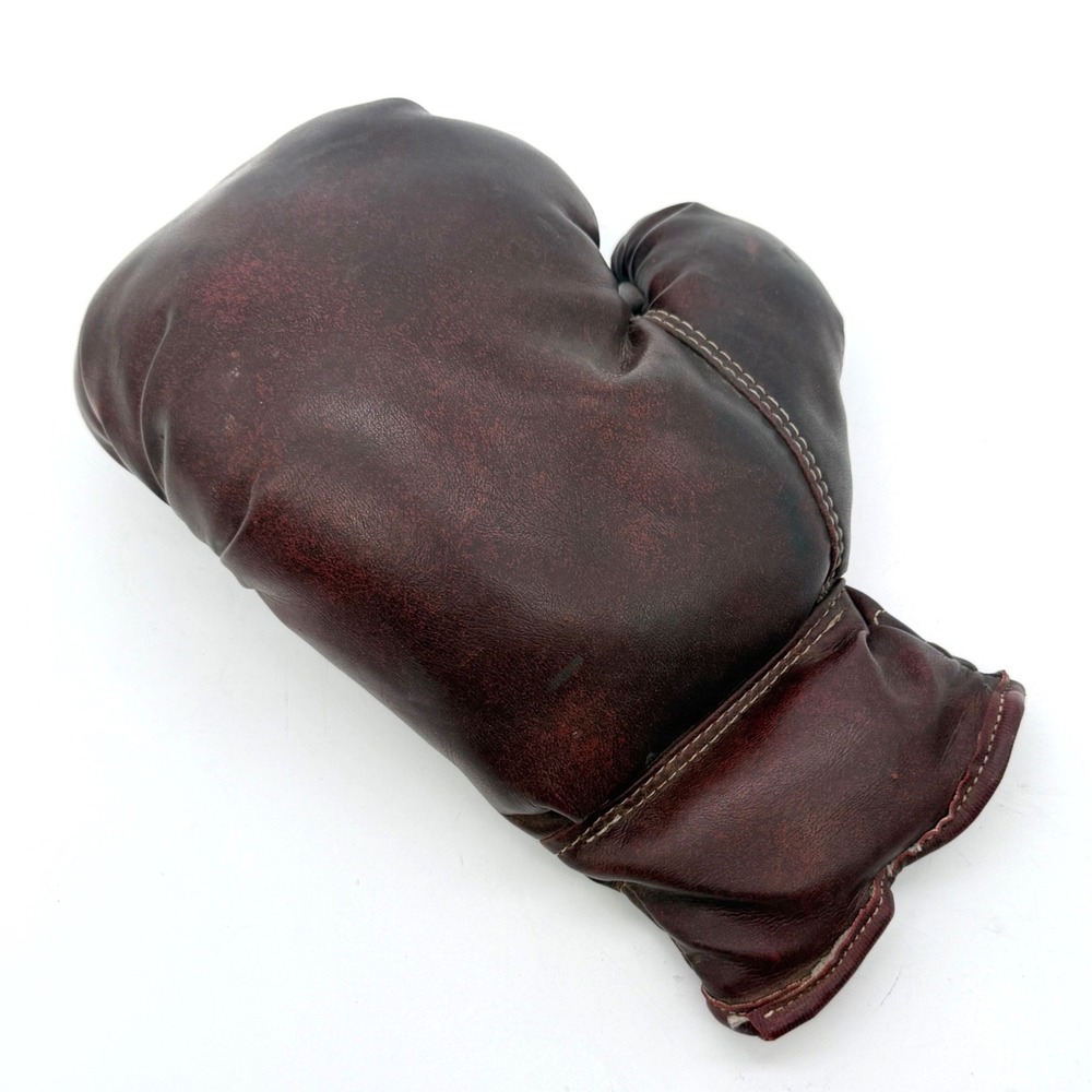Vintage Burgundy Leather Boxing Glove Single Sports Memorabilia Decor Prop